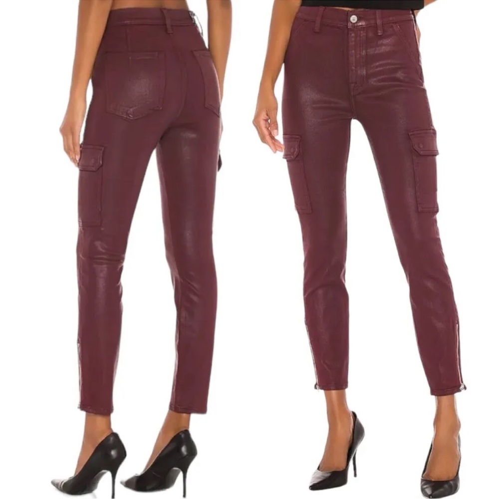 7 For All Mankind Maroon Merlot Coated Crackle Faux Leather Skinny Pants Size 26